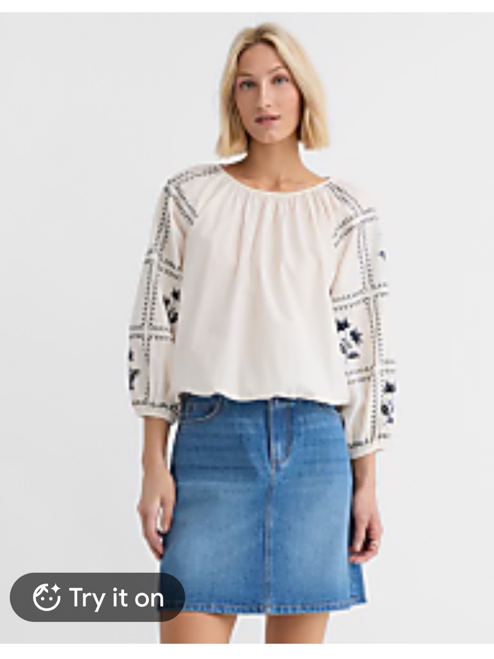 Loft Poplin Boho Floral Embroidered Top Size XS